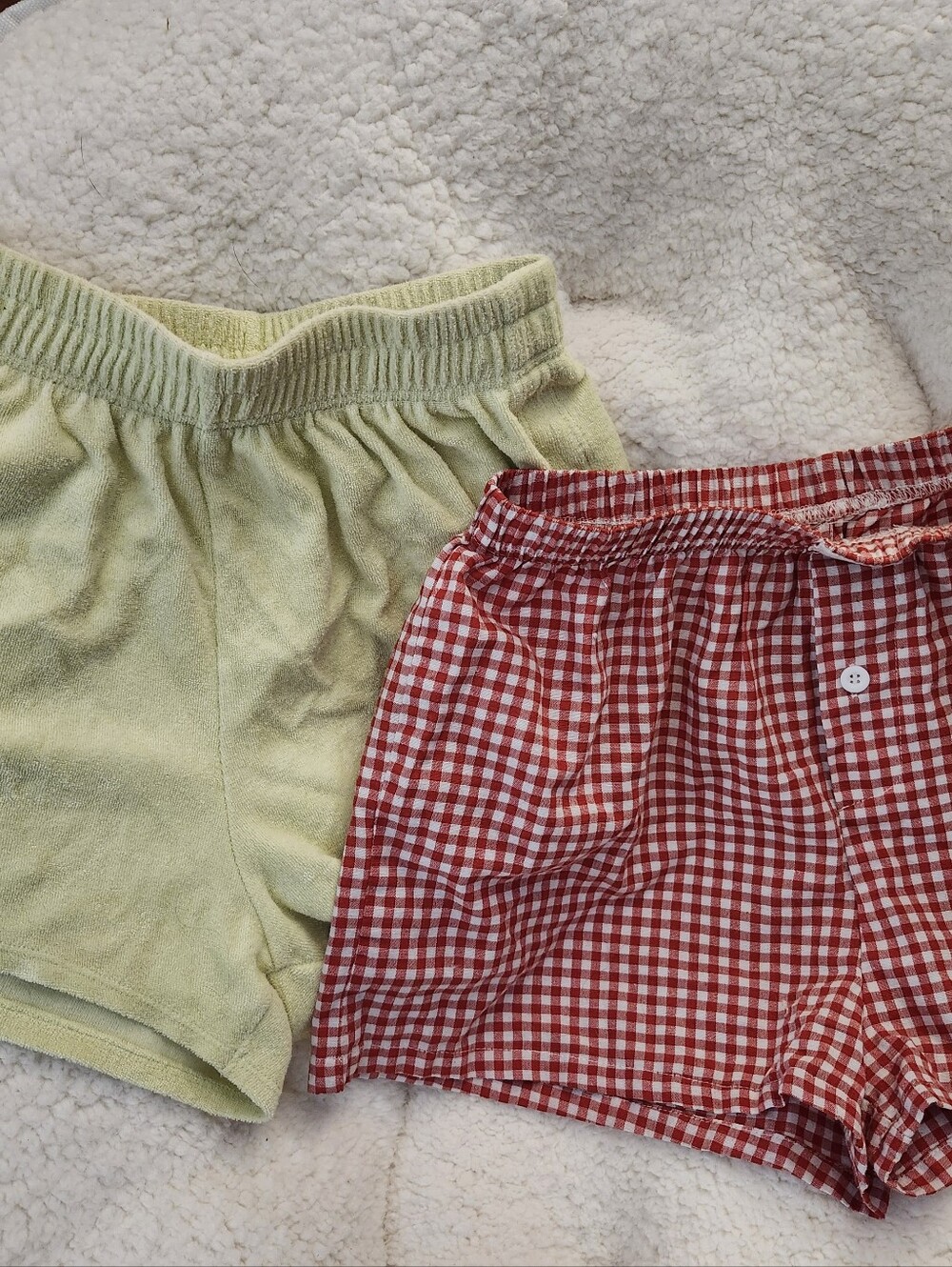 Red Gingham Lounge Shorts/Boxers & Pale Yellow Terry Shorts